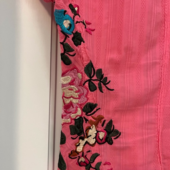 Johnny Was Pink Floral Embroidered Button Down Shirt - Picture 5 of 11